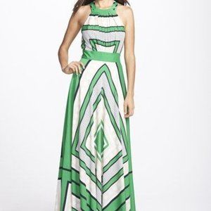 Eliza J Scarf Print Crepe Halter Fit and Flare Maxi Dress